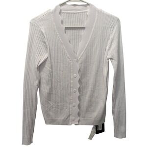 Kohl's White Button Up‎ Cardigan Soft Fibers Scalloped Edge Women's Size S NWT